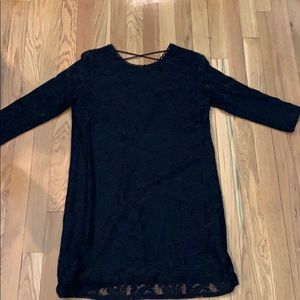 Black Lace Criss Cross Straight Dress